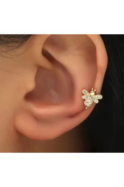 Parlak Kübik Zirkonya Arı Figürlü Klips Küpe