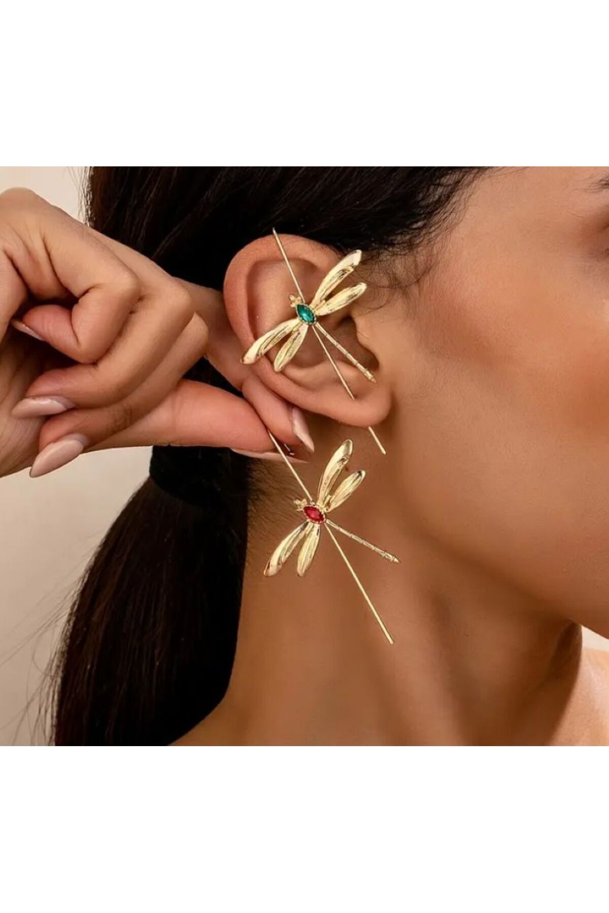 14 Ayar Altın Kaplama, Yeşil Cam, Yusufcuk Küpe