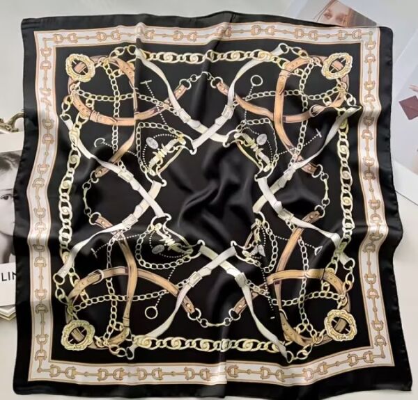 Zincir Boncuk Desenli, Güneşten Koruyan, Rüzgar Geçirmez, Çift Taraf Baskılı, Fular, Eşarp 70x70