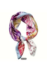 Renkli Çiçekli, Güneşten Koruyan, Rüzgar Geçirmez, Çift Taraf Baskılı, Şal, Fular, Eşarp 70x70