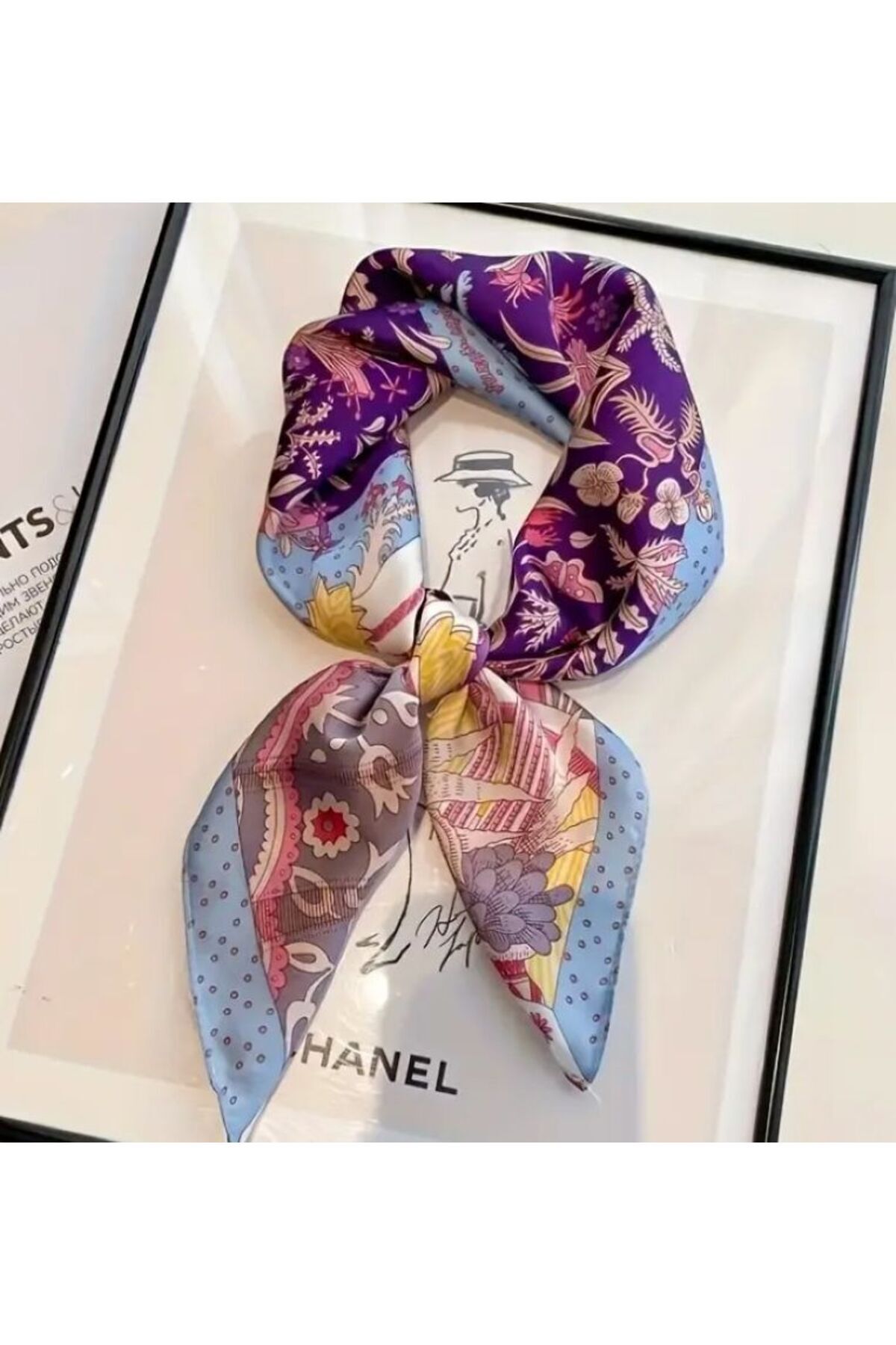 Renkli Çiçekli, Güneşten Koruyan, Rüzgar Geçirmez, Çift Taraf Baskılı, Şal, Fular, Eşarp 70x70