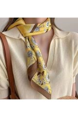 Sarı Yapraklar, Güneşten Koruyan, Rüzgar Geçirmez, Çift Taraf Baskılı, Şal, Fular, Eşarp 70x70