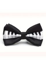 Siyah Beyaz Müzik Notalı Erkek Papyon