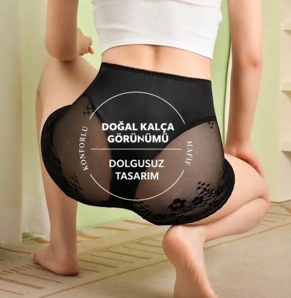 Üç Etkili Push-Up, Lift-Up, Nefes Alabilir, İz Bırakmayan Dantel Detaylı Brezilian Korse-Siyah