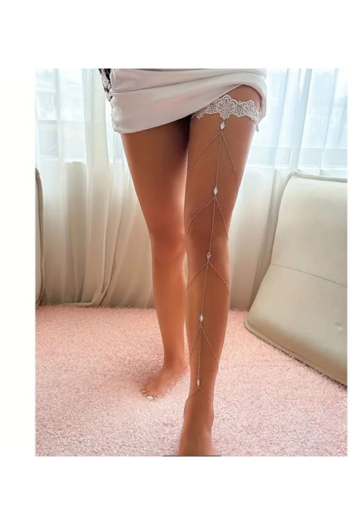 Dantel ve Yapay Kristal detaylı, Jartiyer, Bacak aksesuarı, Gelinlik Aksesuarı