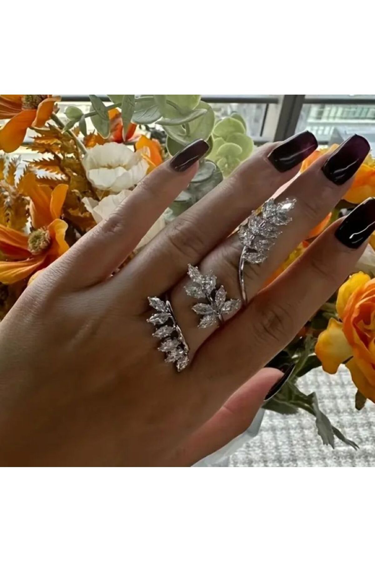 Parlak Taşlı, Yaprak Detalıi Yarmaşık Yüzük