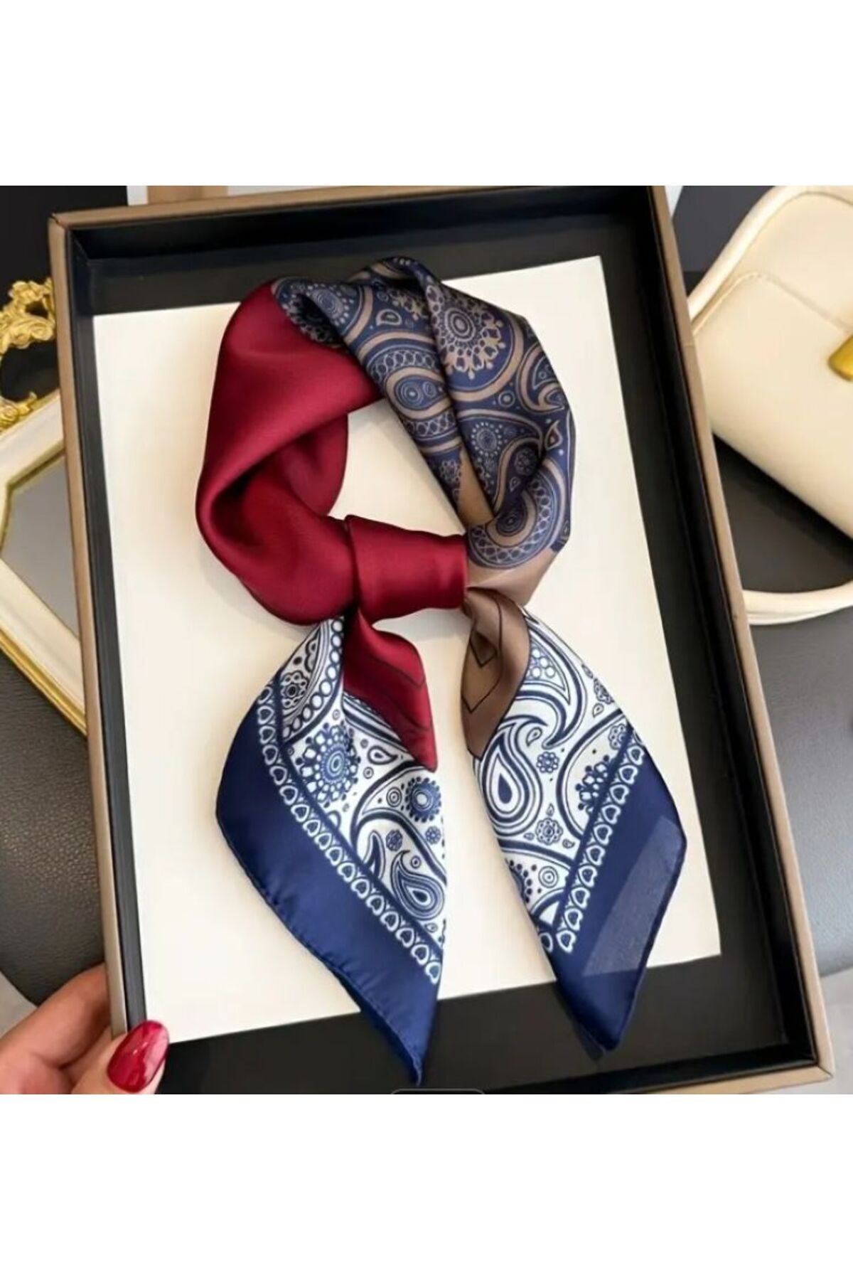 2 Tonlu, Paisley Desenli, Güneşten Koruyan, Rüzgar Geçirmez, Çift Taraf Baskılı, Fular, Eşarp 70x70