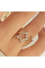 14 Ayar Altın Kaplama Yıldız Oymalı Ayarlanabilir Yüzük