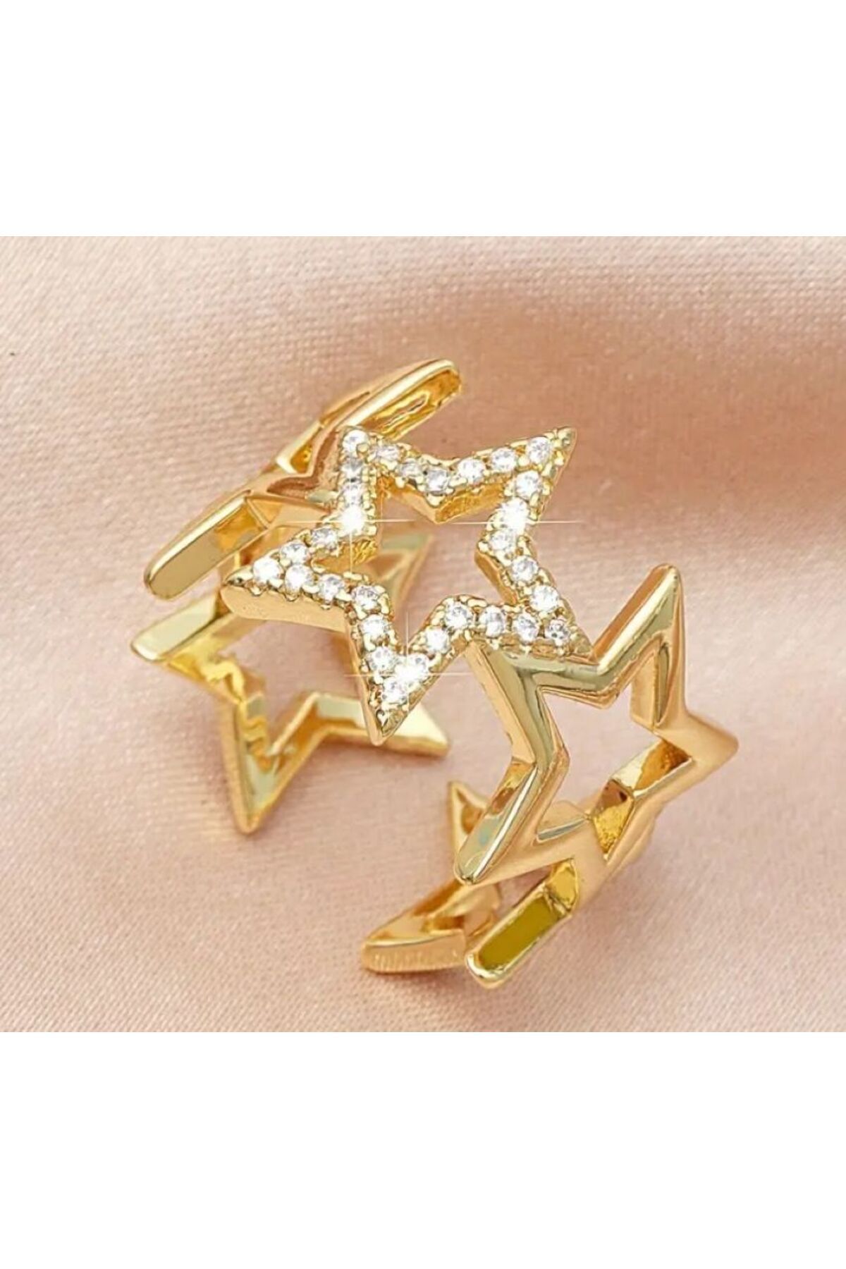 14 Ayar Altın Kaplama Yıldız Oymalı Ayarlanabilir Yüzük