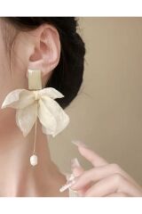 Fiyonk Sarkıt Küpe yapay inci detaylı-925 Ayar küpe iğnesi