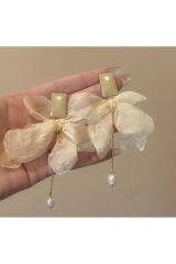 Fiyonk Sarkıt Küpe yapay inci detaylı-925 Ayar küpe iğnesi