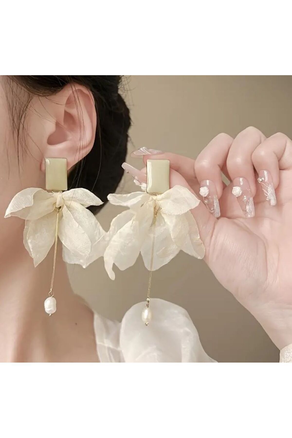 Fiyonk Sarkıt Küpe yapay inci detaylı-925 Ayar küpe iğnesi