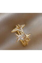 Zirkon Detaylı, Çift Yıldız, Ayarlanabilir Yüzük