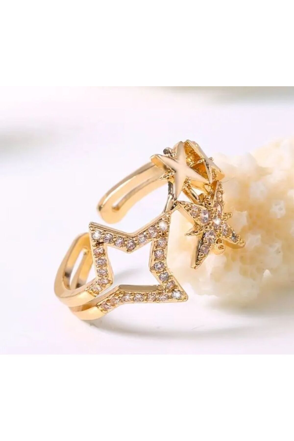 Zirkon Detaylı, Çift Yıldız, Ayarlanabilir Yüzük