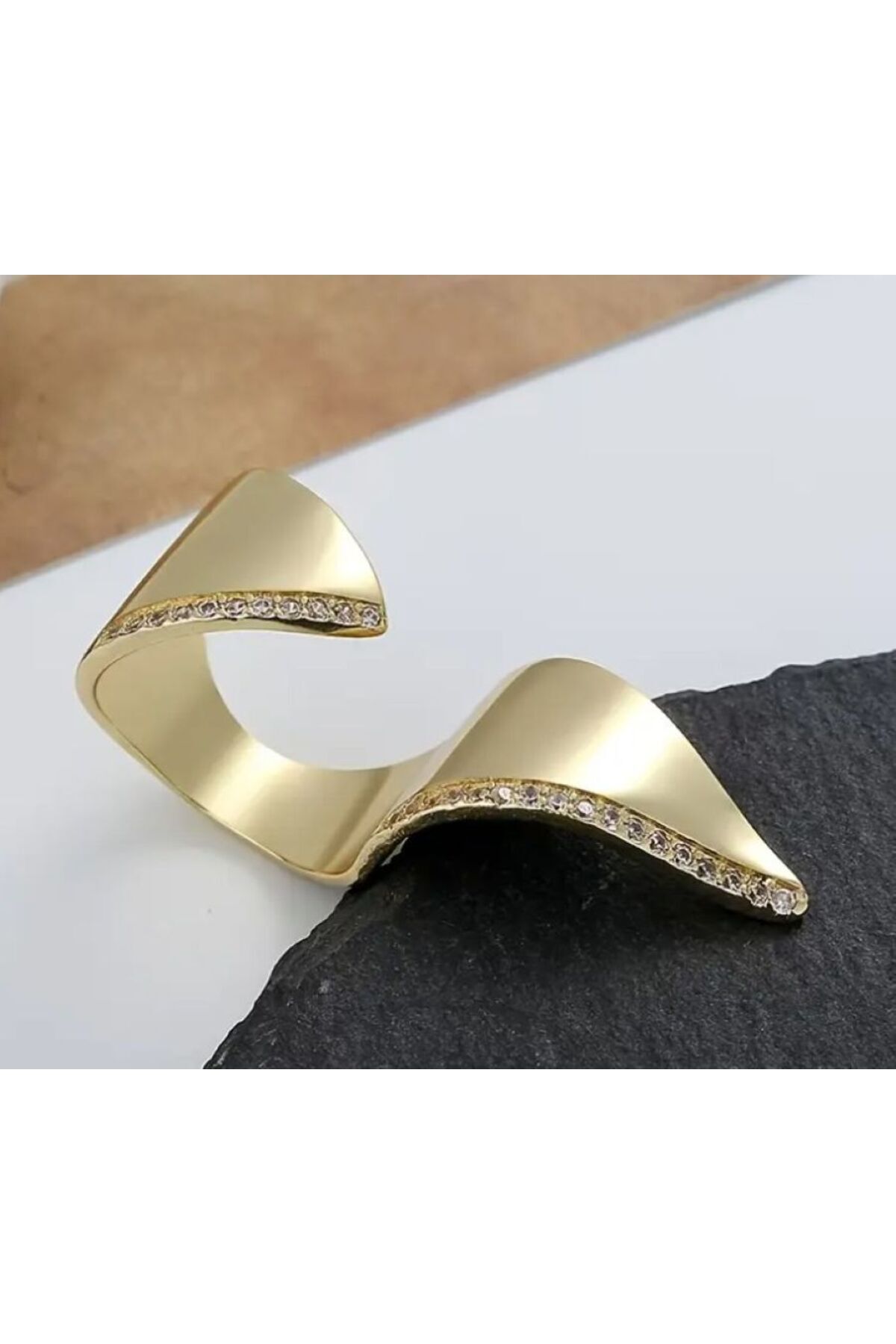 Zirkonyum Taşlı, 18Ayar altın Kaplama, Ayarlanabilir Asimetrik Yüzük