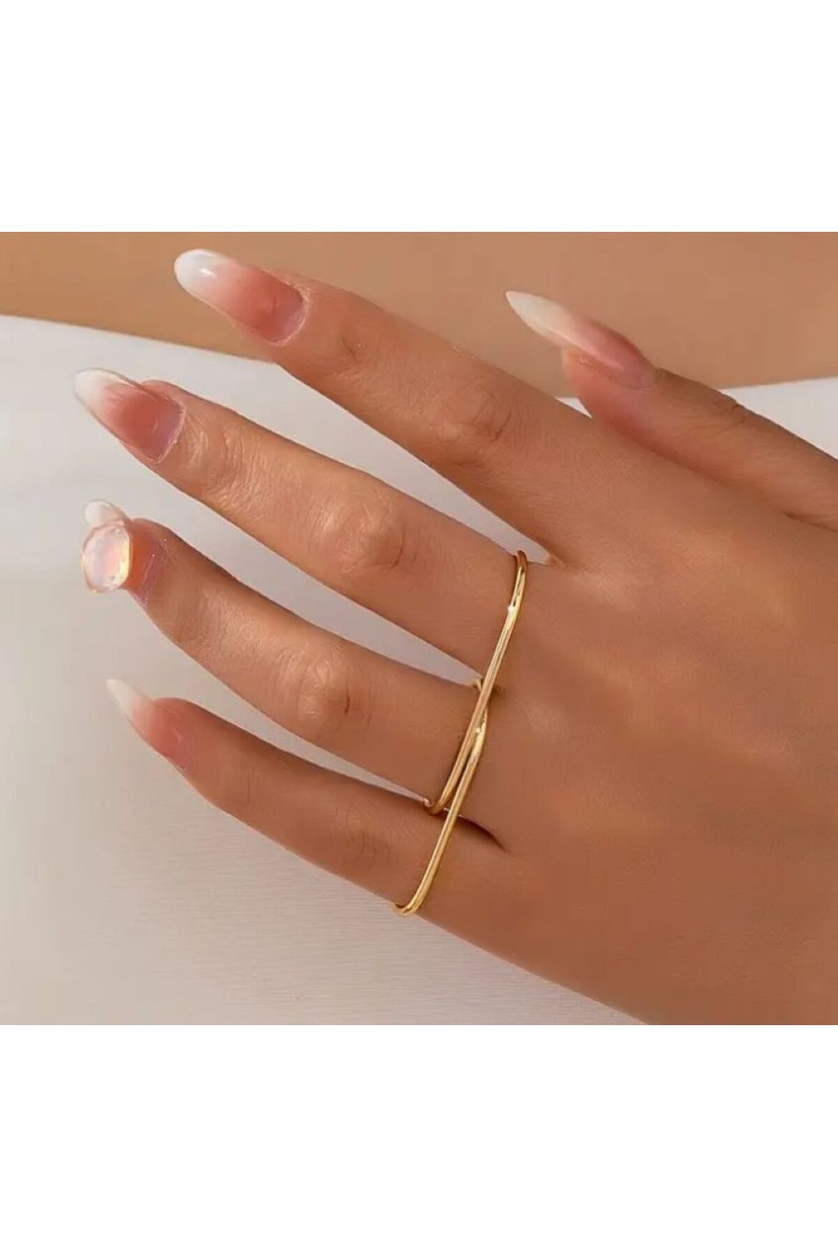 14K Altın Kaplama Üç Parmak Tasarım Yüzük