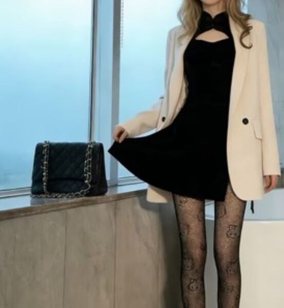 Hello Kitty Temalı Lolita Tarzı Y2K Külotlu File Çorap 40-75 Kg/Siyah