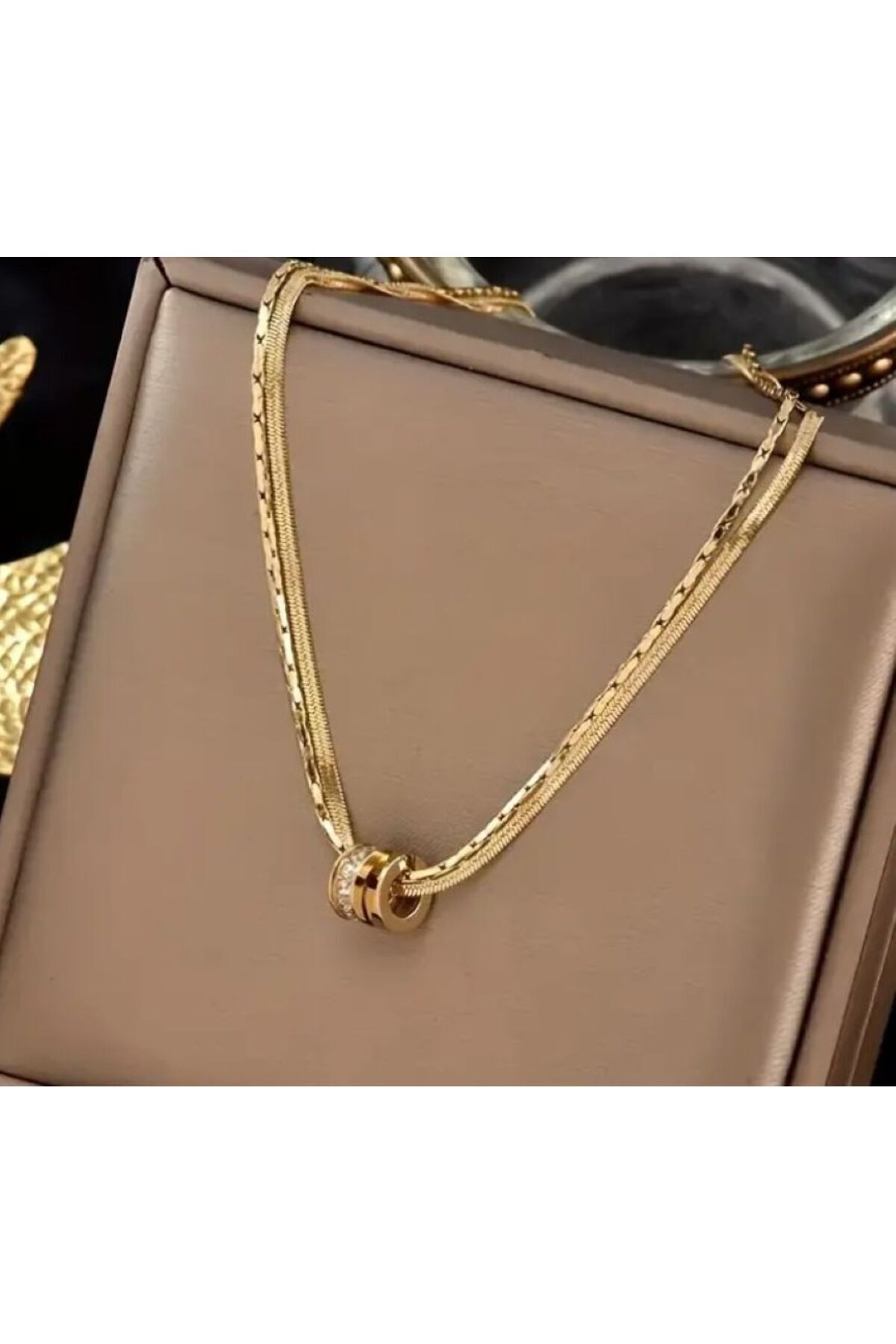 14K Altın Kaplama, Çift Katmanlı, Paslanmaz Çelik Kolye, Zincir