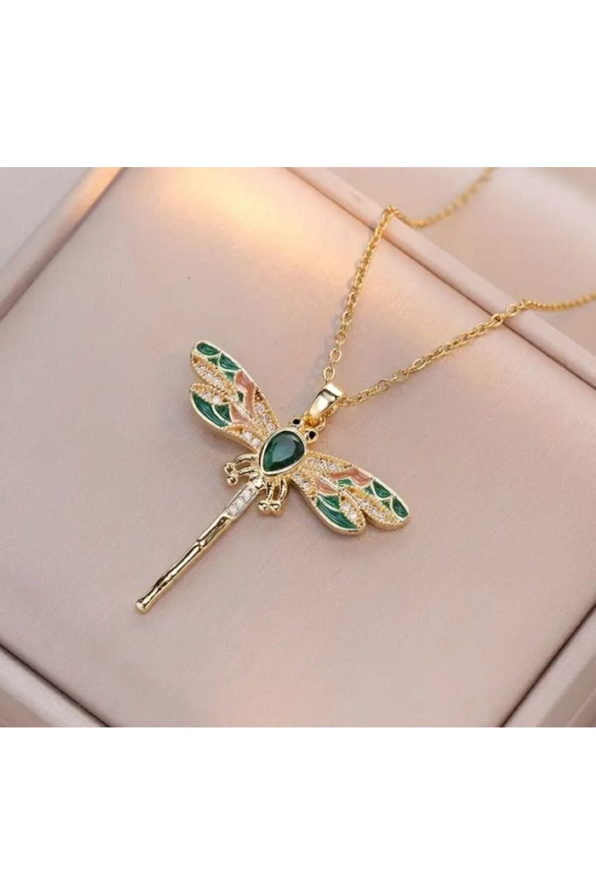 18K Altın Kaplama, Paslanmaz Çelik, Yusufçuk Temalı Zincir Kolye