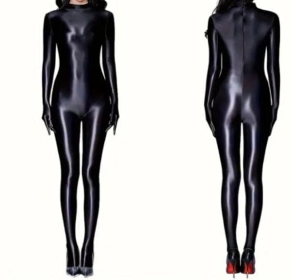 Parlak, Sırt Fermuarlı, Göz Alıcı Full Bodysuit Vücut Çorabı (Standart Beden)