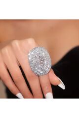 Gümüş Kaplama Yapay Elmas Abartı Yüzük