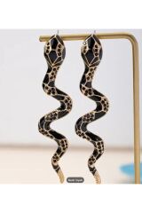 18 Ayar Altın Kaplama, Yapay Elmas Detaylı Gotik Yılan Küpe