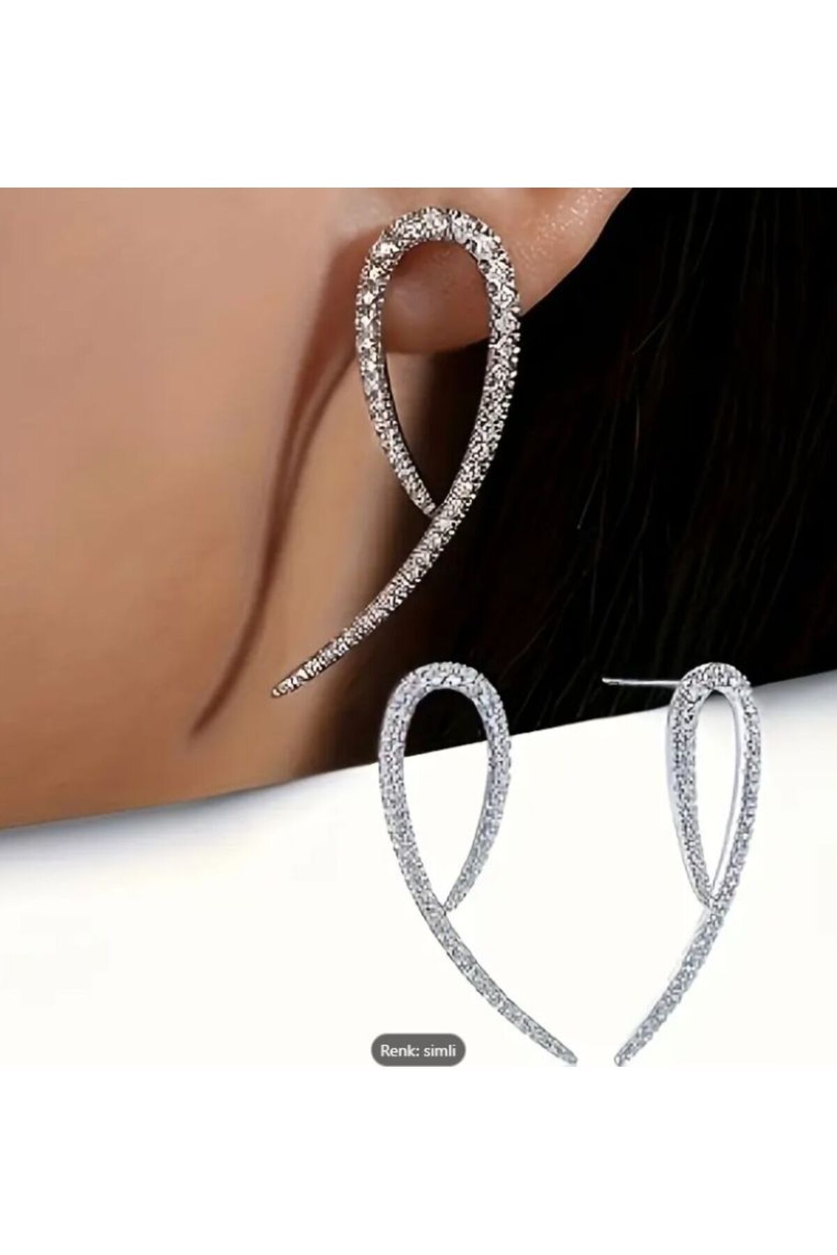 Beyaz Altın Kaplama, Zirkonya Detaylı Cross Küpe