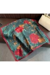 Vintage Çiçek Desenli, Güneşten Koruyan, Rüzgar Geçirmez, Çift Taraf Baskılı, Fular, Eşarp 70x70