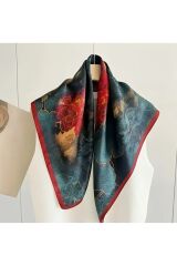 Vintage Çiçek Desenli, Güneşten Koruyan, Rüzgar Geçirmez, Çift Taraf Baskılı, Fular, Eşarp 70x70