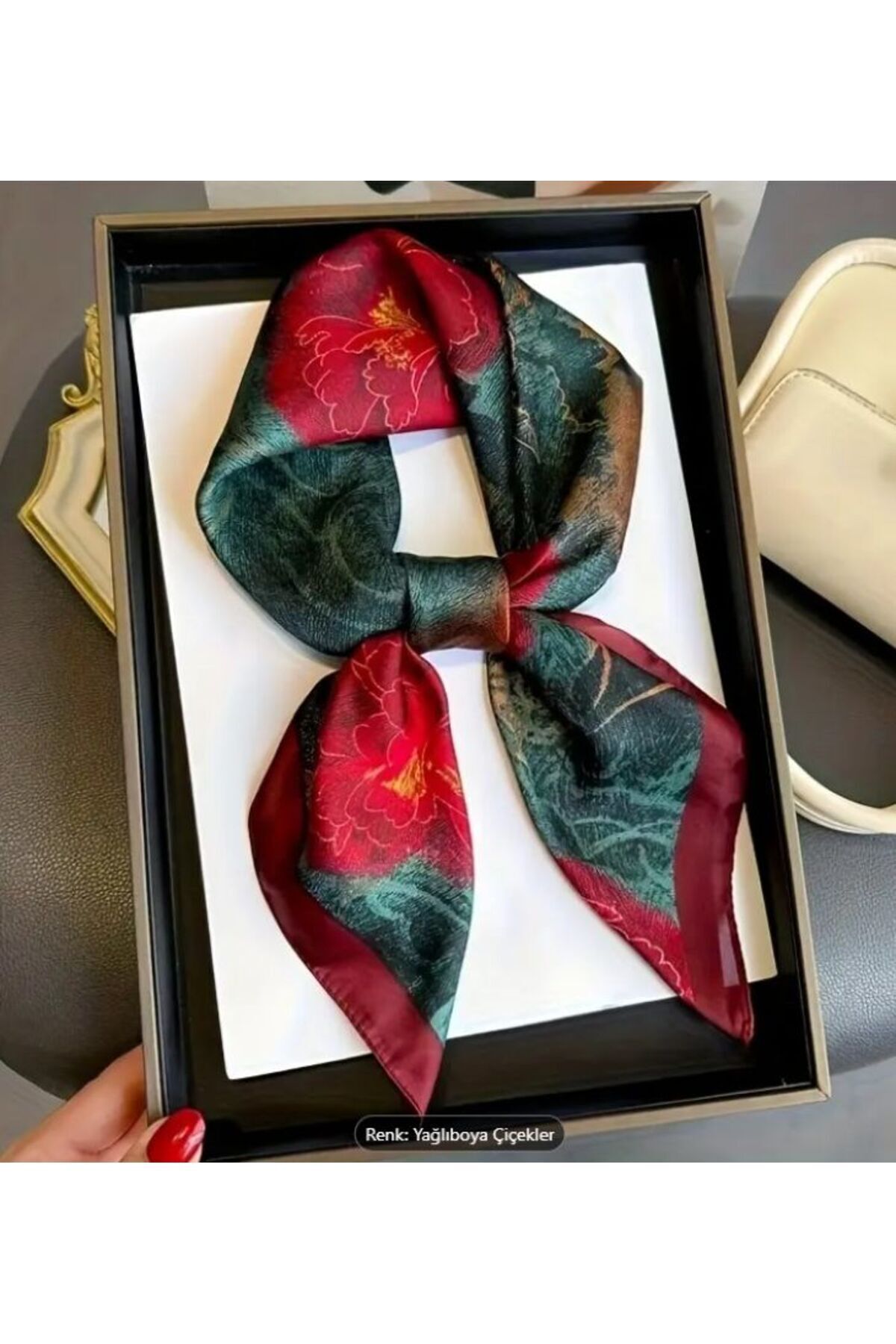 Vintage Çiçek Desenli, Güneşten Koruyan, Rüzgar Geçirmez, Çift Taraf Baskılı, Fular, Eşarp 70x70