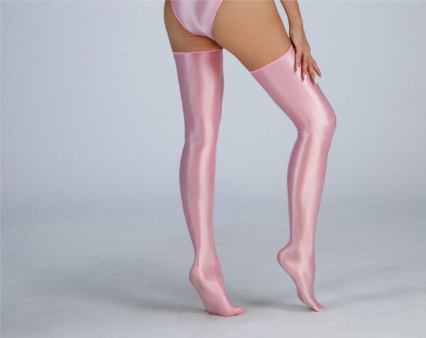 Yağlı, Parlak, Önden Fermuarlı Body, Eldiven ve Çorap seti (Pembe) (L-XL Beden)