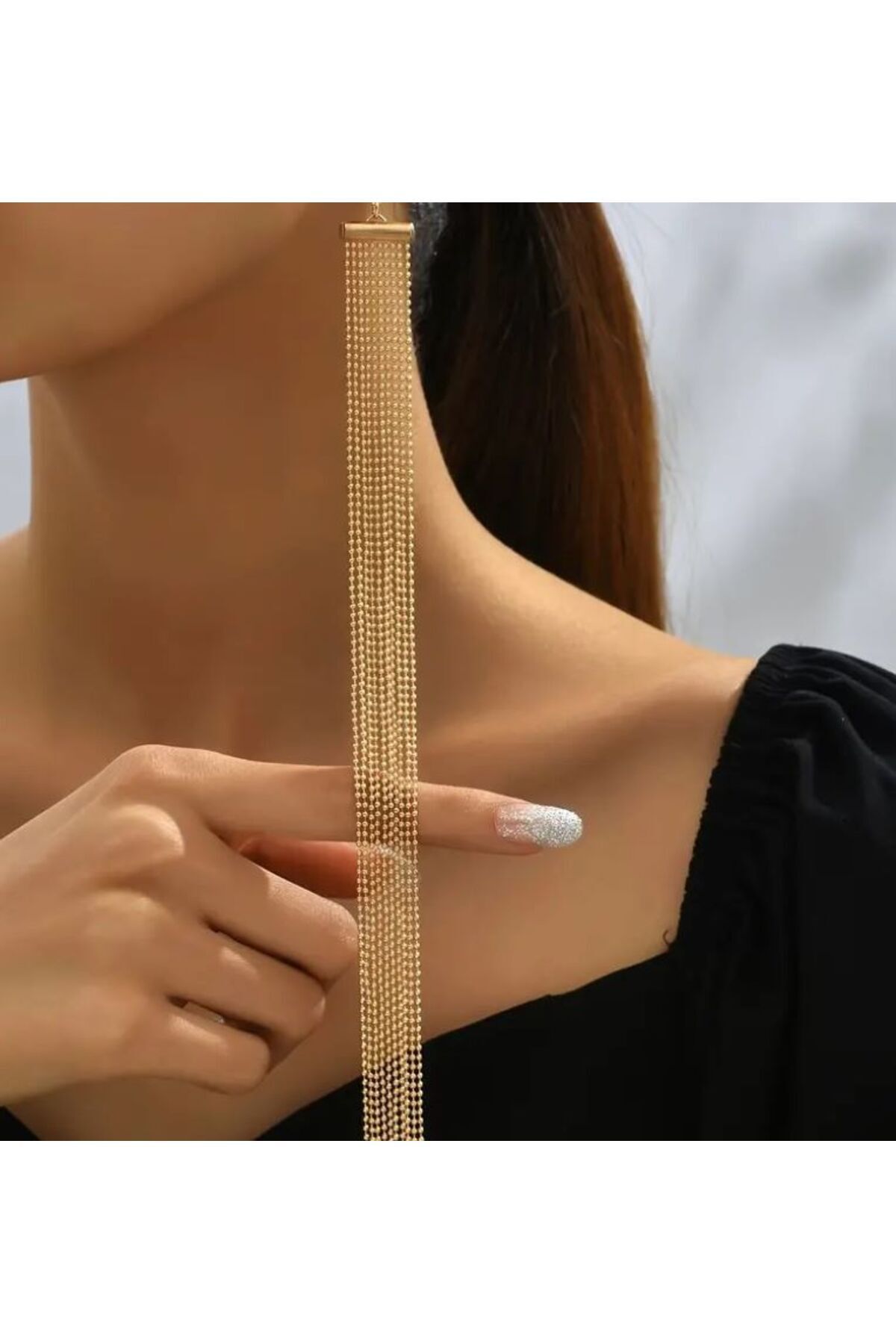 Işıltılı Püskül Dangle Gold Küpe