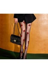 Kırmızı Dudaklar Figürlü, Çarpıcı, Külotlu Çorap 40Kg-65Kg