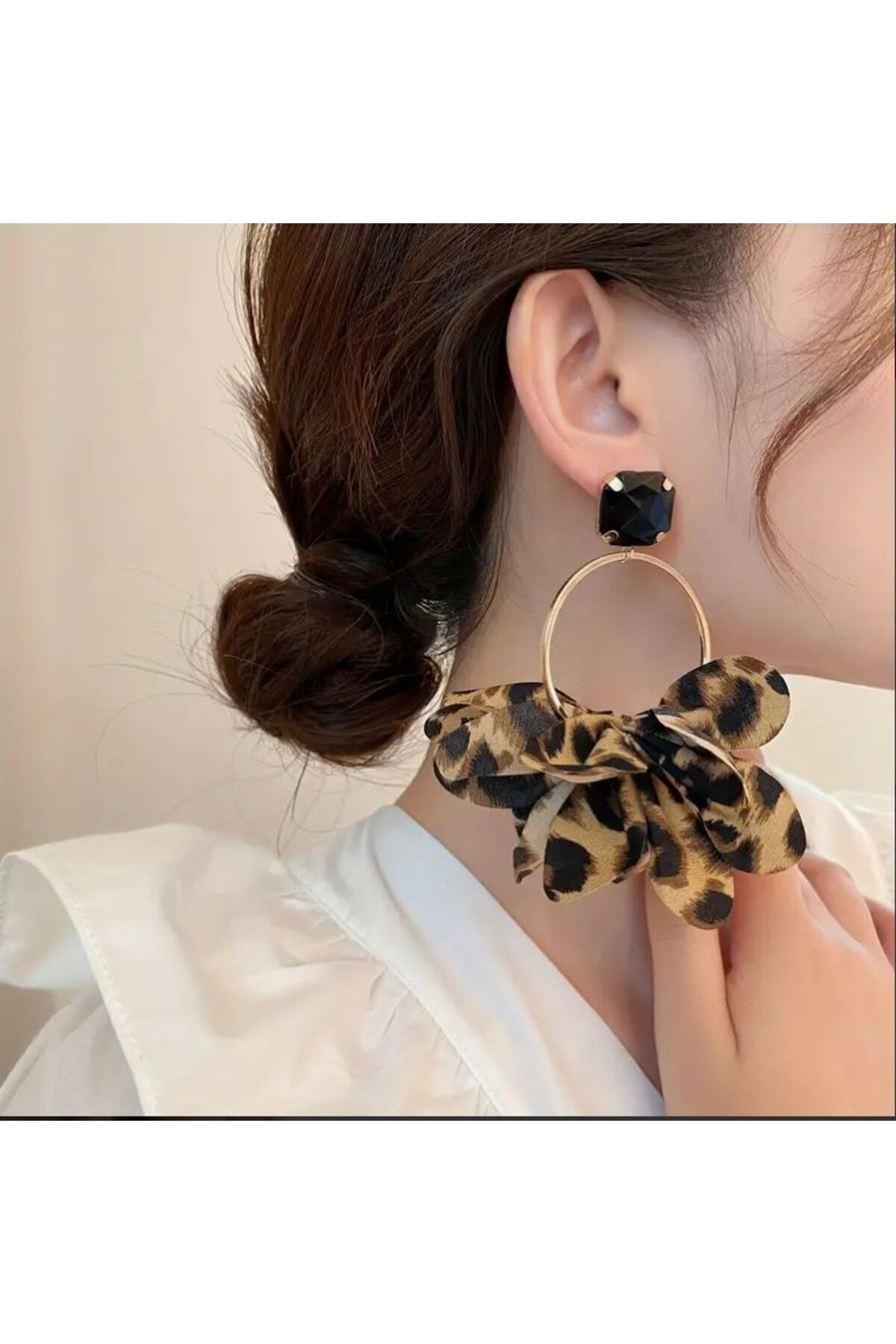 Leopar Baskılı, Vintage Gold Küpe