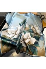 Lotus Çiçeği, Hafif, Güneşten Koruyan, Rüzgar Geçirmez, Çift Taraf Baskılı, Fular, Eşarp 70x70