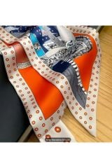 Geometrik Baskılı, Dekoratif, Uzun Ipek Saten Şal Eşarp 75x13