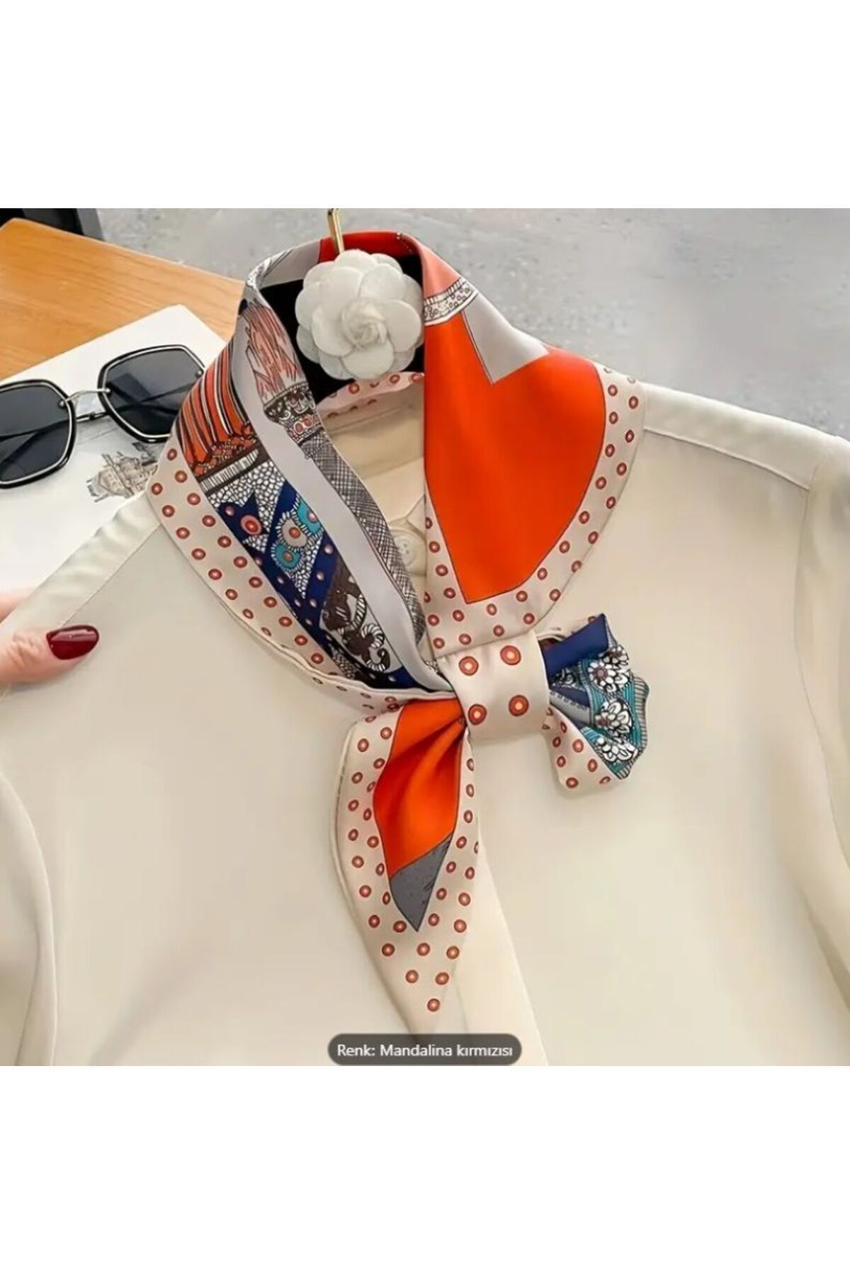 Geometrik Baskılı, Dekoratif, Uzun Ipek Saten Şal Eşarp 75x13