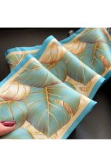 Bohem, Yaprak Desenli, Dekoratif, Uzun Ipek Saten Şal Eşarp 75x13