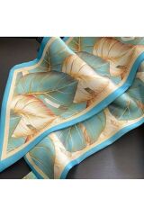 Bohem, Yaprak Desenli, Dekoratif, Uzun Ipek Saten Şal Eşarp 75x13