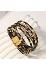 Lüks, Boho Şık Leopar Desenli Suni Deri Sarma Bilezik