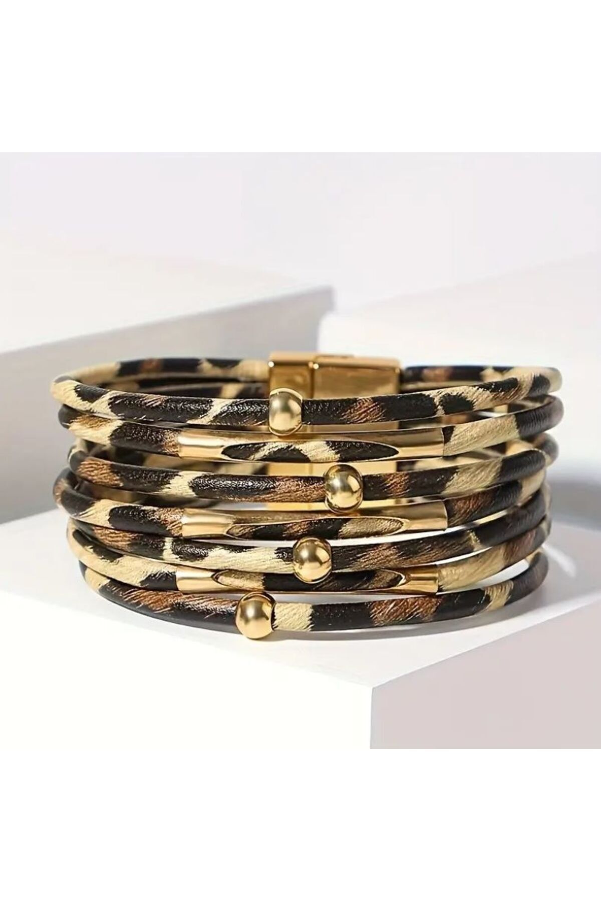 Lüks, Boho Şık Leopar Desenli Suni Deri Sarma Bilezik