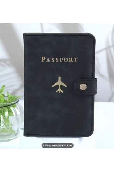 Pasaport Kılıfı, Çıtçıtlı, Vegan Deri, Seyahat Cüzdanı, Pratik Kullanım