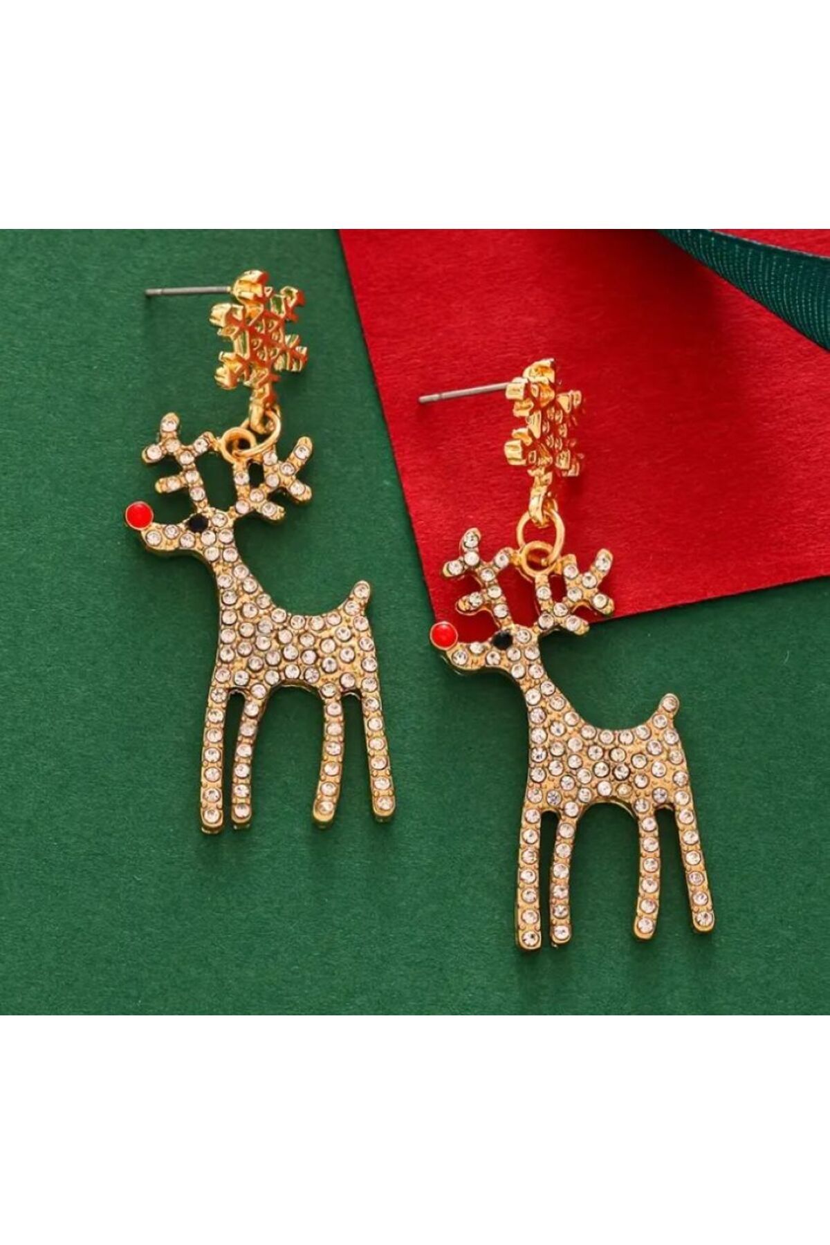 Noel, Yılbaşı Küpeleri, Işıltılı, Eğlenceli, Geyikli Küpe