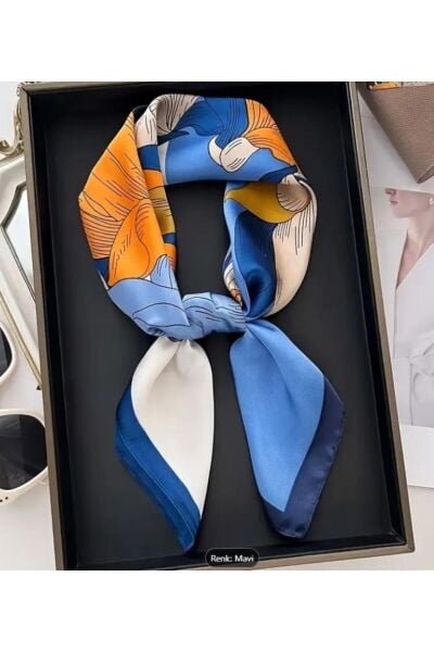 Kontrast Çiçekli, Güneşten Koruyan, Rüzgar Geçirmez, Çift Taraf Baskılı, Fular, Eşarp 70x70