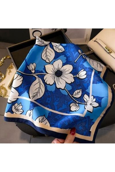 Canlı Mavi, Güneşten Koruyan, Rüzgar Geçirmez, Çift Taraf Baskılı, Fular, Eşarp 70x70