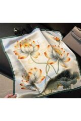 Lotus Çiçeği, Güneşten Koruyan, Rüzgar Geçirmez, Çift Taraf Baskılı, Fular, Eşarp 70x70